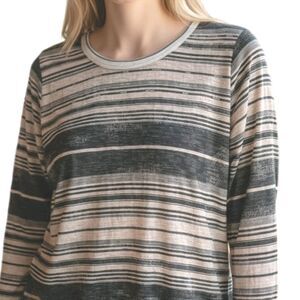 David Cline Tan/Black Striped Rhinestone Embellished Knit Top "Onyx" Medium